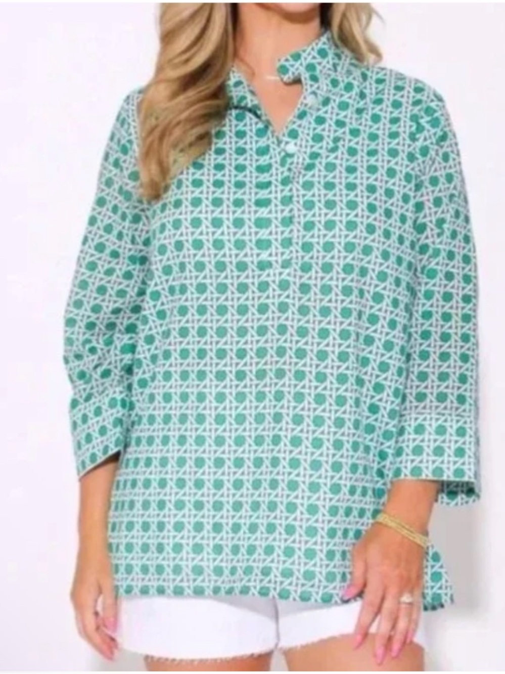 Jude Connally Teal & White Geometric Tunic